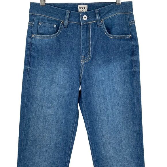 ASOS Denim High Rise Slim Straight Jeans Medium Wash NWT Women US 8 - Picture 2 of 10